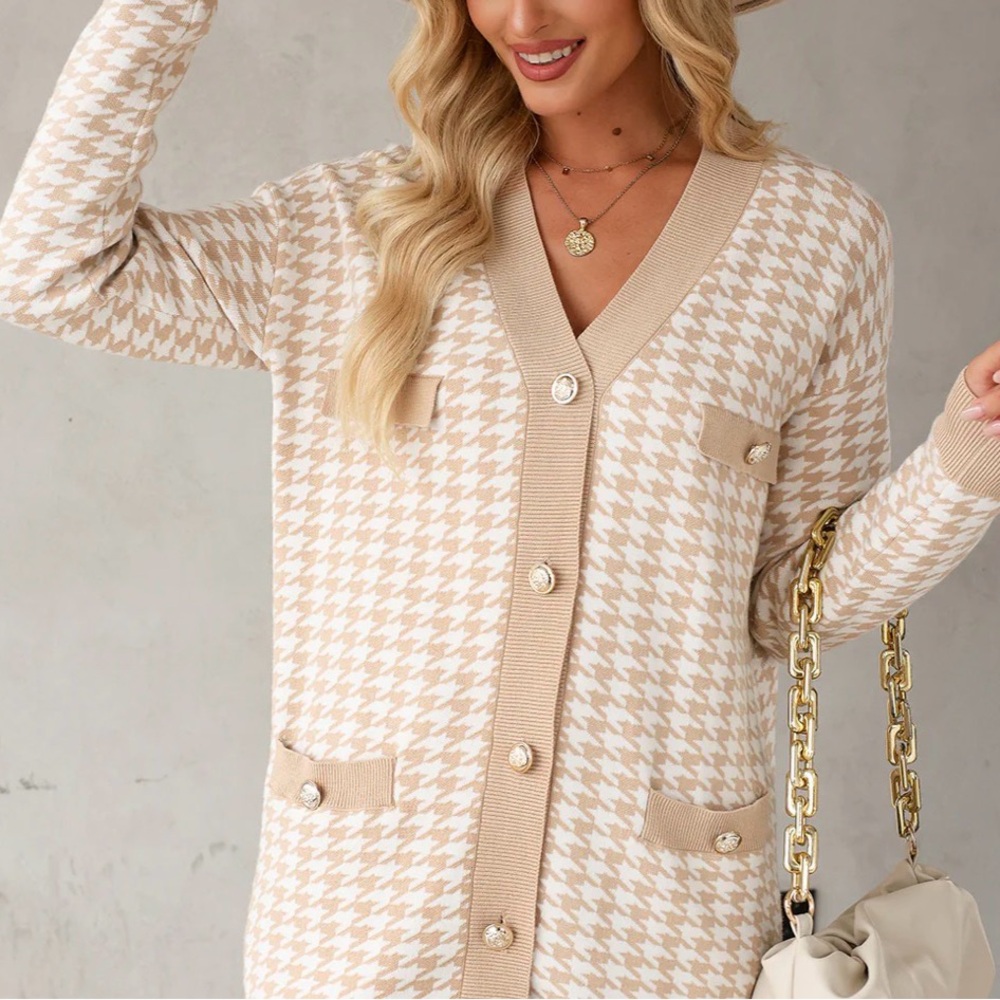 NWT Women's Beige Houndstooth Cardigan Sweater- size 2X
